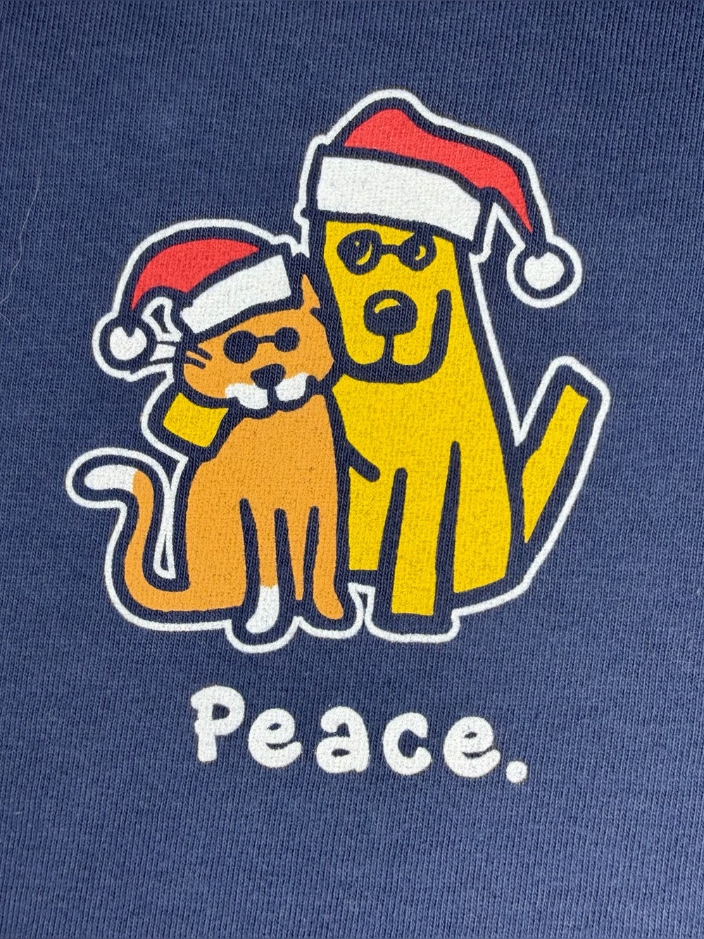 Life is Good Women's Long Sleeve Tee XXL Peace Dog Cat Christmas Holiday Winter